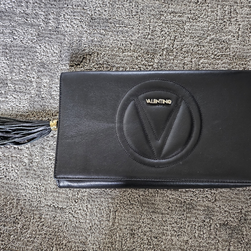 Valentino By Mario Black Leather Clutch with Detachable Strap